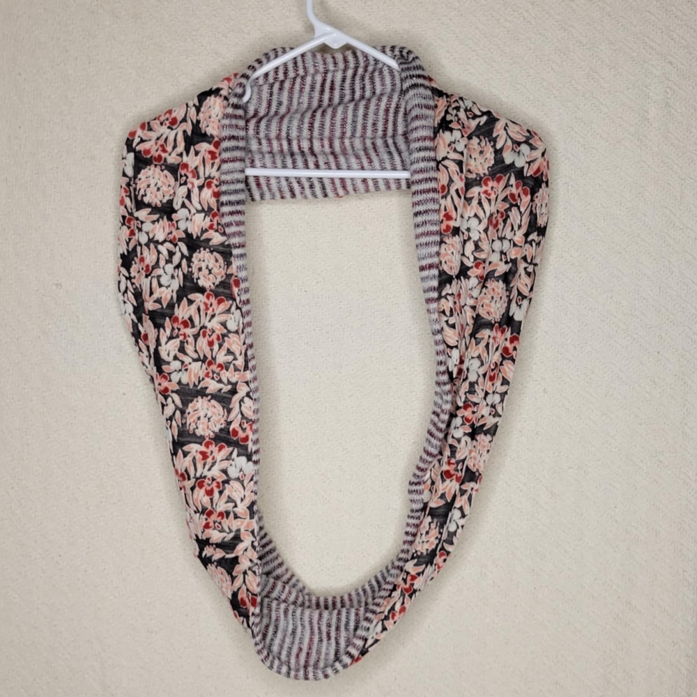 J. Jill Floral Red and Gray Striped Knit Scarf